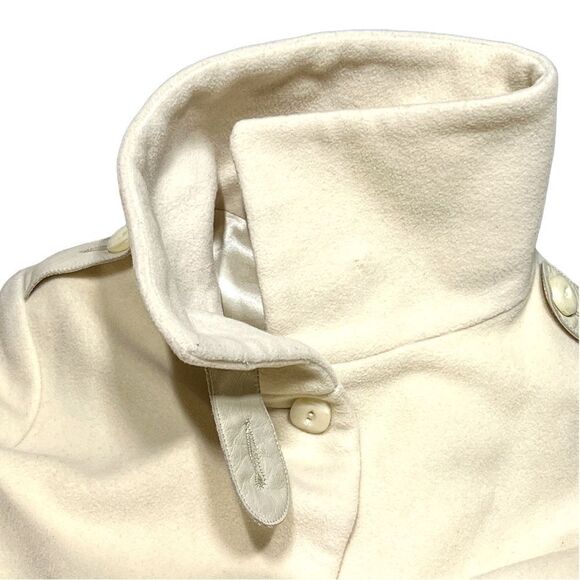 Mackage Wool Mid Length Cream Coloured Pea Coat with Leather Accents, Medium - Picture 10 of 14